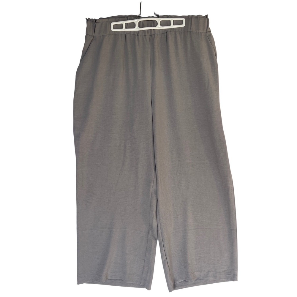 Hilary Radley Womens XXL Taupe Gray Elastic Waist Wide Leg Crop Pants